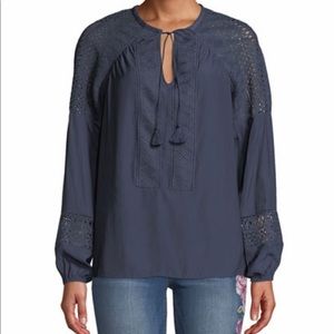 Crochet-Trim Long Sleeve Blouse